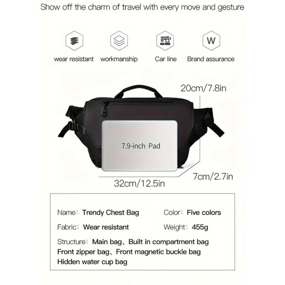 New Wexier Anti-Splash Water Texture Fabric Bag With Multiple Pockets & Magnetic - Picture 4 of 10